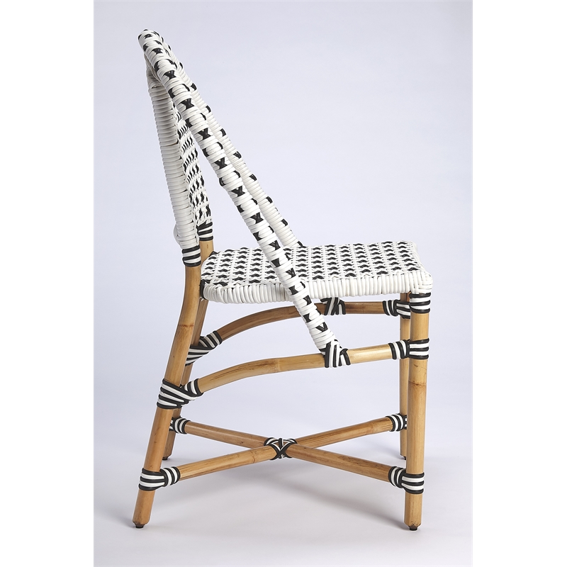 Home Square Transitional Rattan Dining Chair in White and Black - Set of 2
