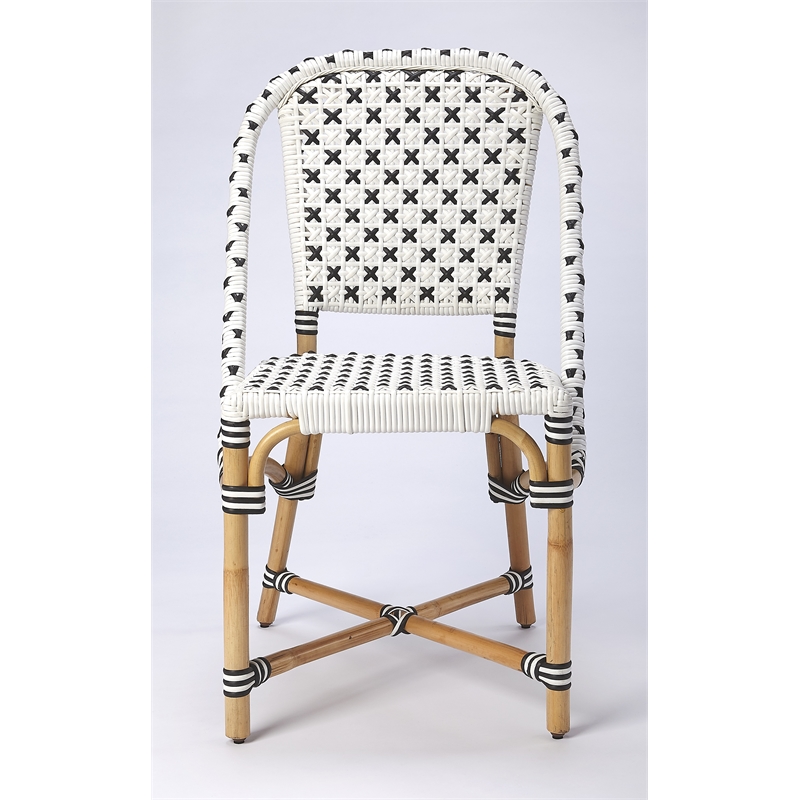 Home Square Transitional Rattan Dining Chair in White and Black - Set of 2