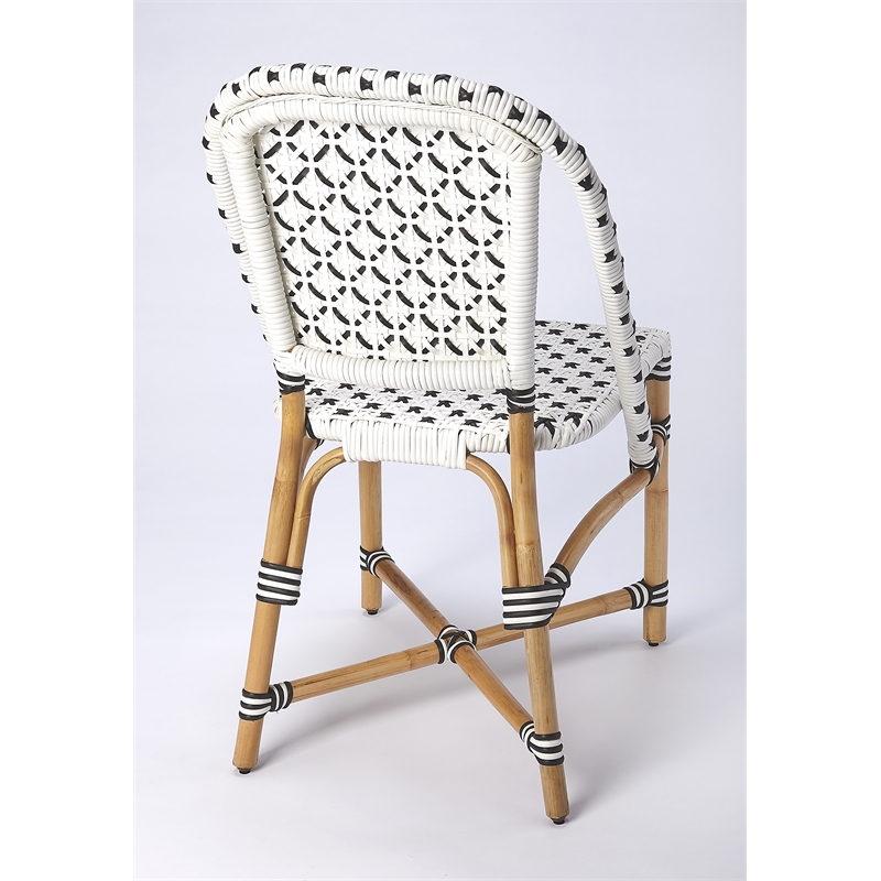Home Square Transitional Rattan Dining Chair in White and Black - Set of 2