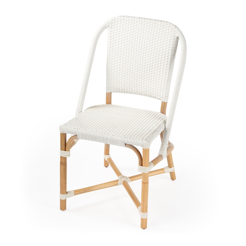 Home Square Rattan Dining Chair in Glossy White Finish - Set of 2