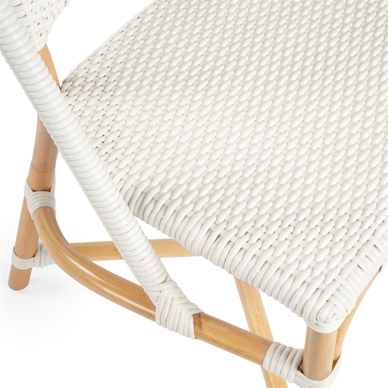 Home Square Rattan Dining Chair in Glossy White Finish - Set of 2