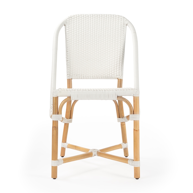 Home Square Rattan Dining Chair in Glossy White Finish - Set of 2
