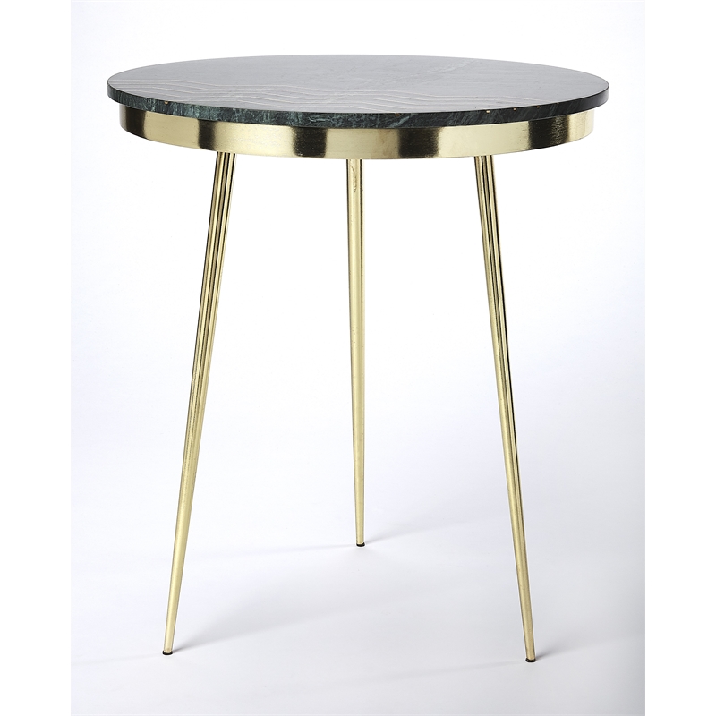 Home Square Modern Marble and Brass Accent Table in Green - Set of 2