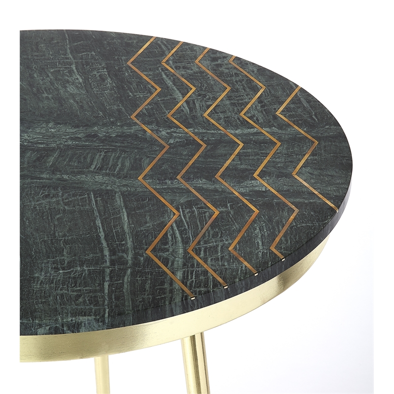 Home Square Modern Marble and Brass Accent Table in Green - Set of 2