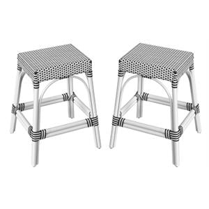 Home Square Rectangular Rattan Counter Stool in Beige - Set of 2