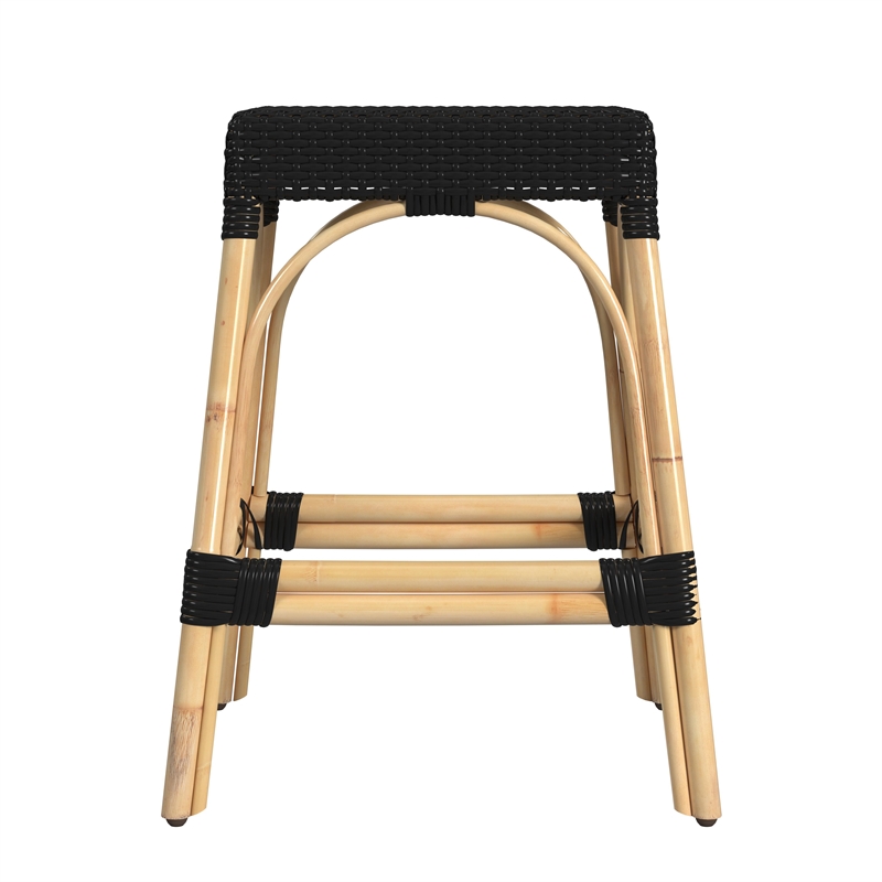 Home Square Coastal Modern Rattan Counter Stool in Black - Set of 2