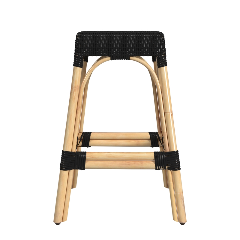 Home Square Coastal Modern Rattan Counter Stool in Black - Set of 2