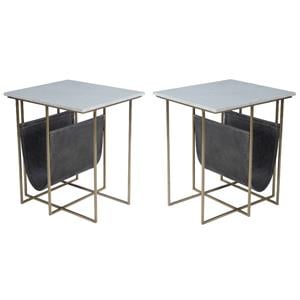 Home Square Marble and Leather Magazine Table in Beige - Set of 2