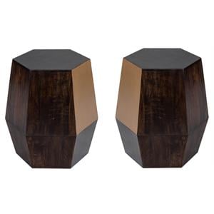 Home Square Wood Accent Table in Antique Gold Finish - Set of 2