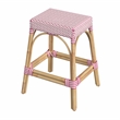 Home Square Rattan Counter Stool in White and Pink - Set of 2