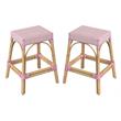 Home Square Rattan Counter Stool in White and Pink - Set of 2
