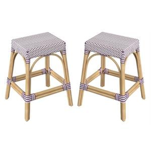 Home Square Rattan Counter Stool in White and Purple - Set of 2