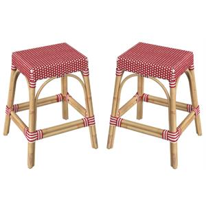Home Square Rattan Counter Stool in Red and White - Set of 2