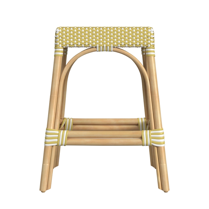 Home Square Rattan Counter Stool in Yellow and White - Set of 2
