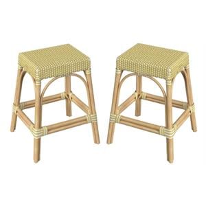 Home Square Rattan Counter Stool in Yellow and White - Set of 2