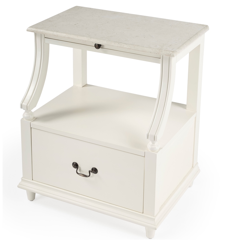 Home Square Transitional Marble Nightstand in White - Set of 2