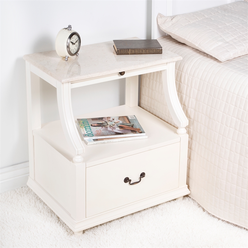 Home Square Transitional Marble Nightstand in White - Set of 2