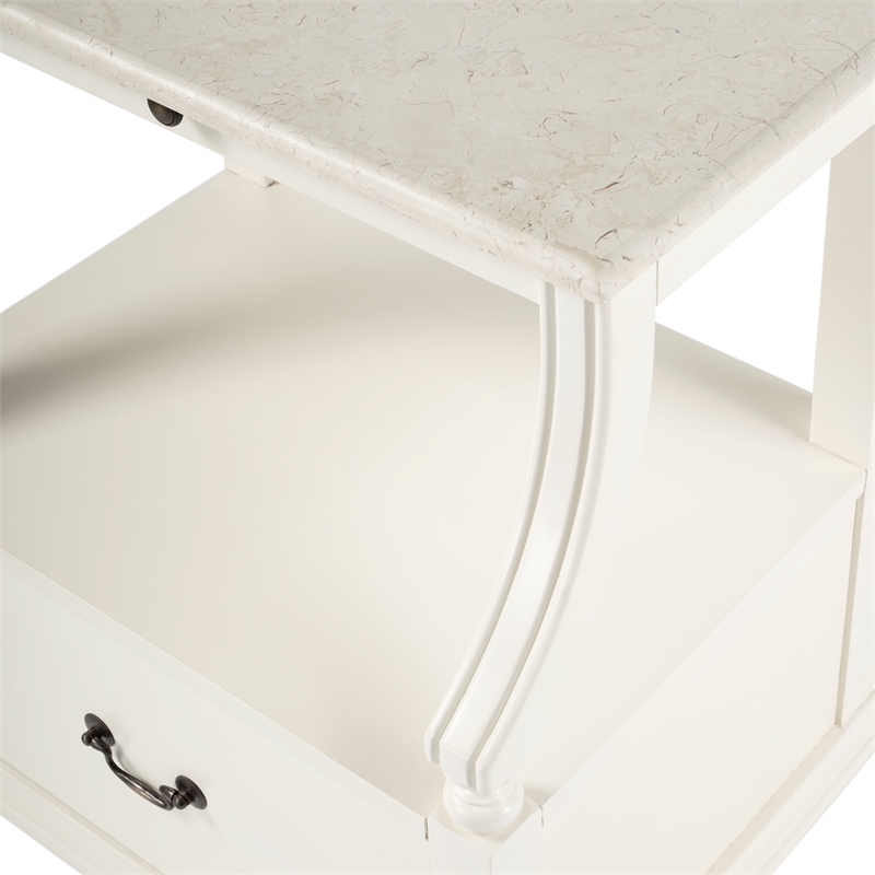 Home Square Transitional Marble Nightstand in White - Set of 2