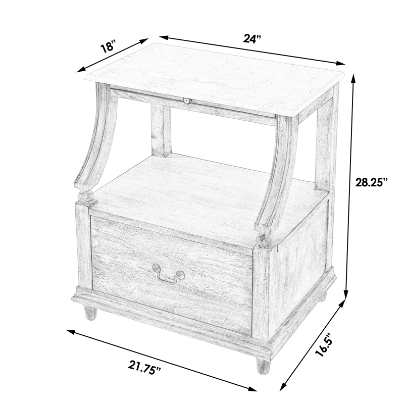 Home Square Transitional Marble Nightstand in White - Set of 2