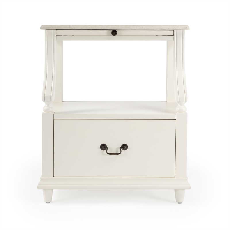 Home Square Transitional Marble Nightstand in White - Set of 2