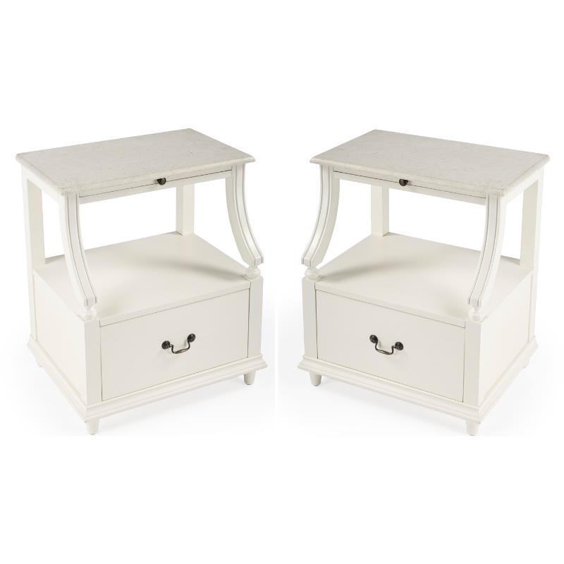 Home Square Transitional Marble Nightstand in White - Set of 2