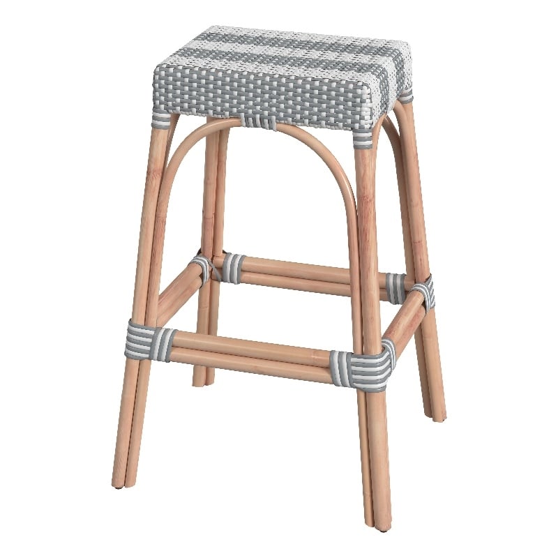 Home Square Rattan Barstool in Gray and White Stripe - Set of 2