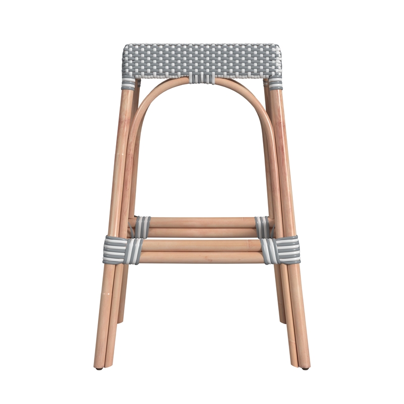 Home Square Rattan Barstool in Gray and White Stripe - Set of 2