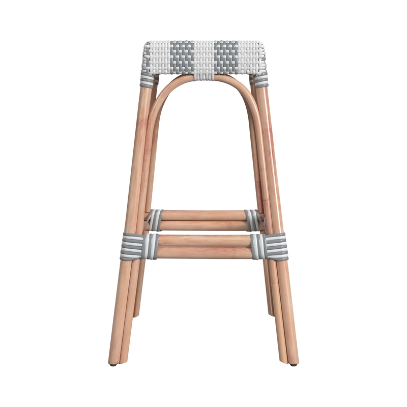 Home Square Rattan Barstool in Gray and White Stripe - Set of 2
