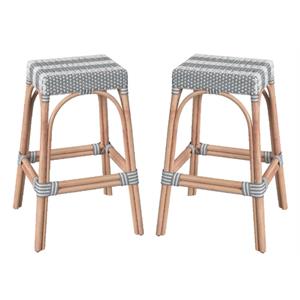 Home Square Rattan Barstool in Gray and White Stripe - Set of 2