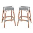 Home Square Rattan Barstool in Gray and White Stripe - Set of 2