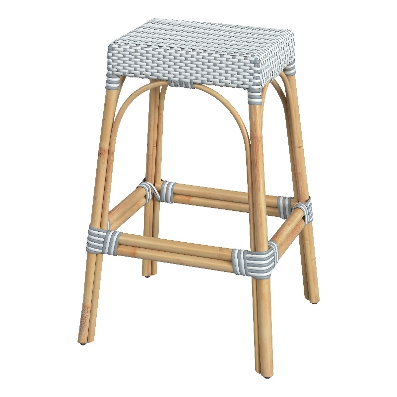 Home Square Rattan Barstool in Blue and White Finish - Set of 2