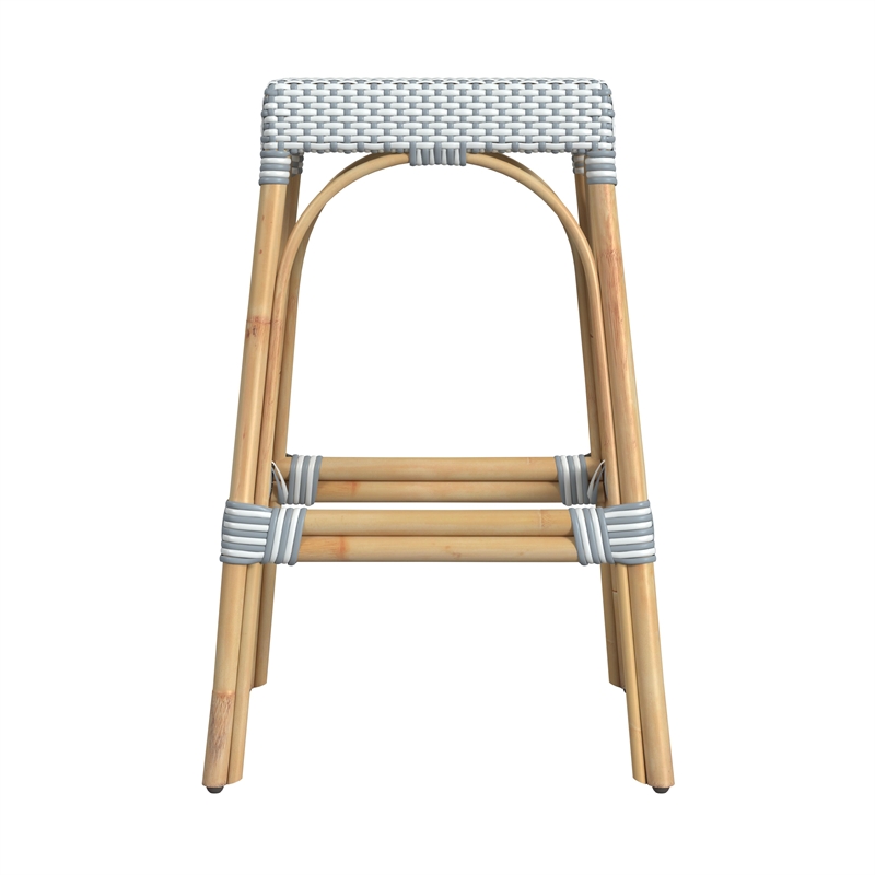 Home Square Rattan Barstool in Blue and White Finish - Set of 2