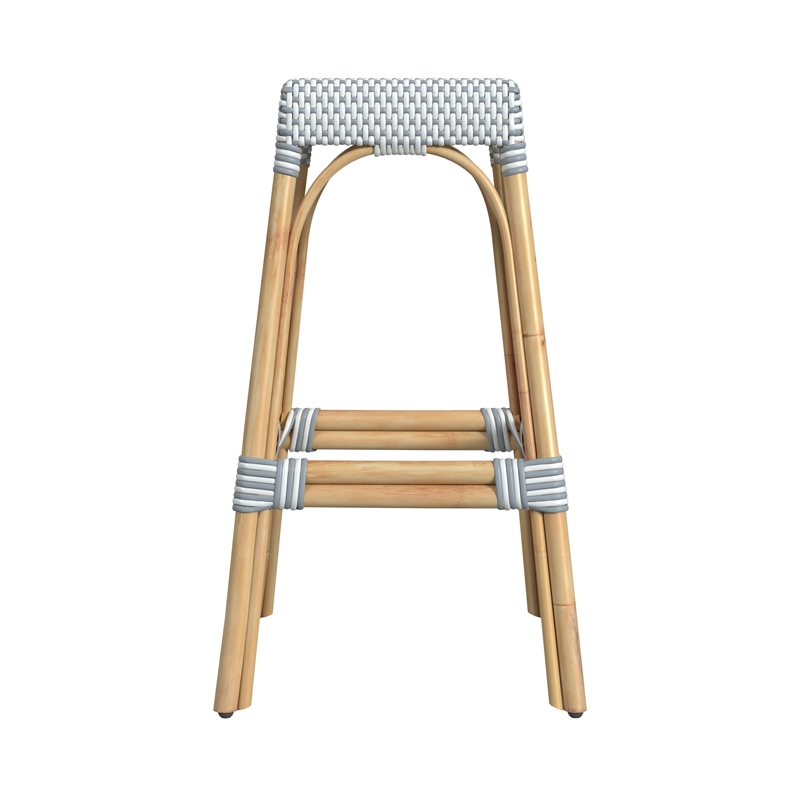 Home Square Rattan Barstool in Blue and White Finish - Set of 2