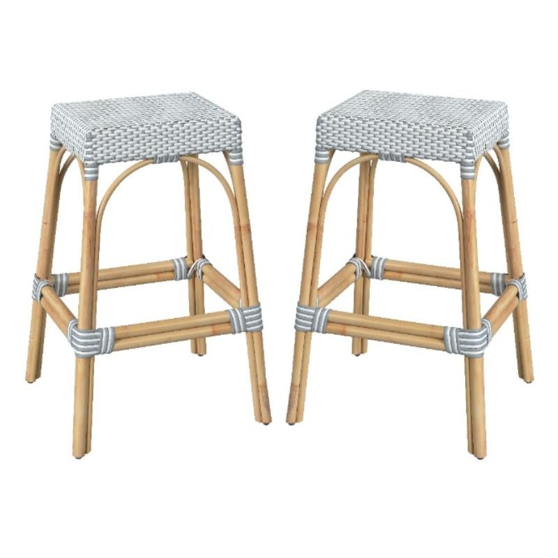 Home Square Rattan Barstool in Blue and White Finish - Set of 2