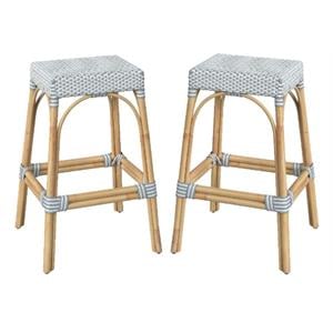 Home Square Rattan Barstool in Blue and White Finish - Set of 2
