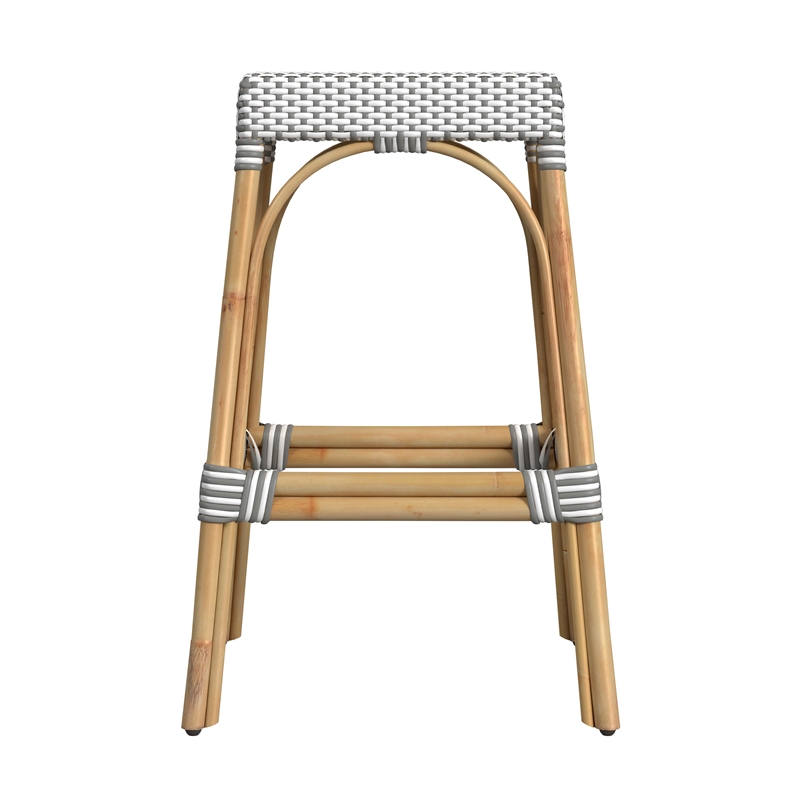 Home Square Rattan Backless Barstool in White and Gray - Set of 2