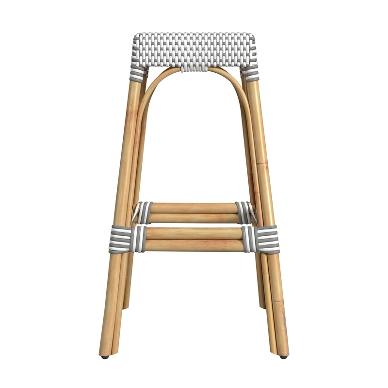 Home Square Rattan Backless Barstool in White and Gray - Set of 2