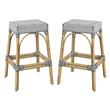 Home Square Rattan Backless Barstool in White and Navy - Set of 2