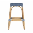 Home Square Rattan Backless Barstool in Sky Blue and White - Set of 2
