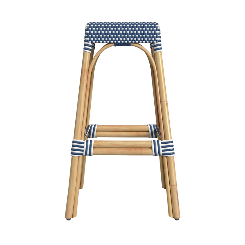 Home Square Rattan Backless Barstool in Sky Blue and White - Set of 2