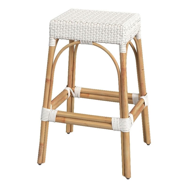 Home Square Rattan Backless Barstool in White Finish - Set of 2