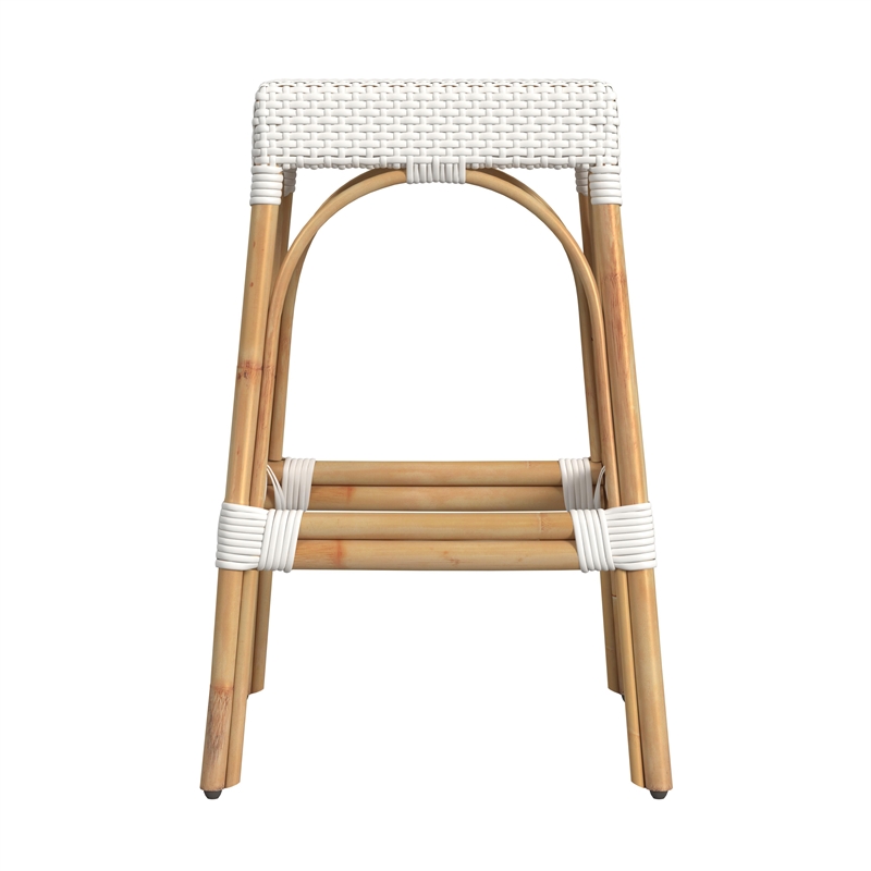 Home Square Rattan Backless Barstool in White Finish - Set of 2