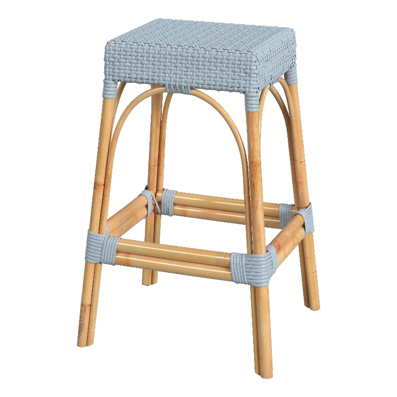 Home Square Rattan Backless Barstool in Twilight Blue - Set of 2