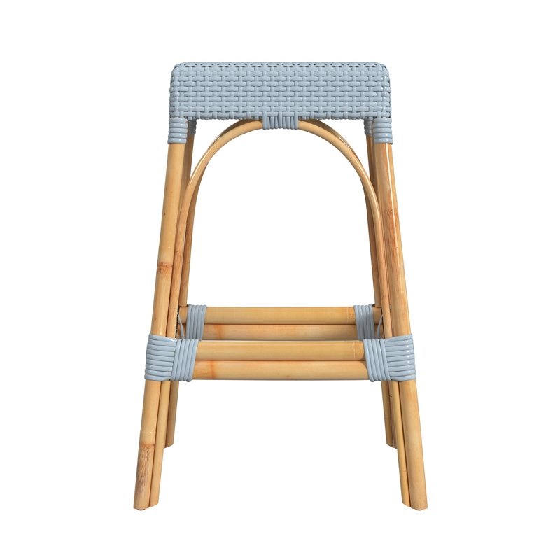 Home Square Rattan Backless Barstool in Twilight Blue - Set of 2