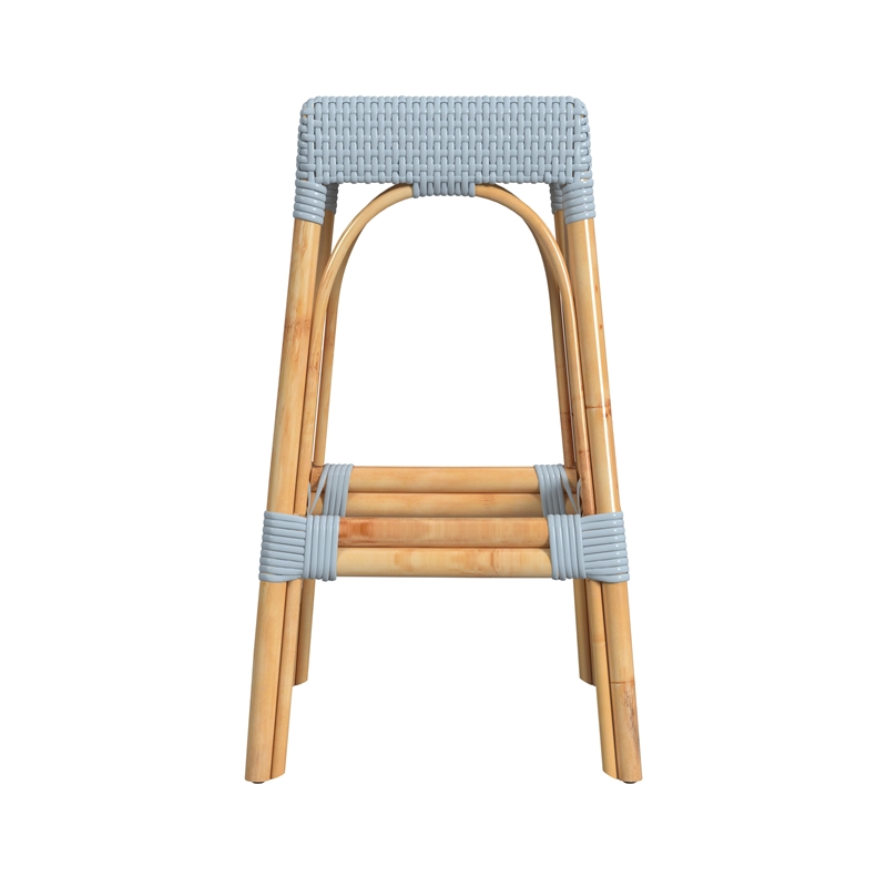Home Square Rattan Backless Barstool in Twilight Blue - Set of 2
