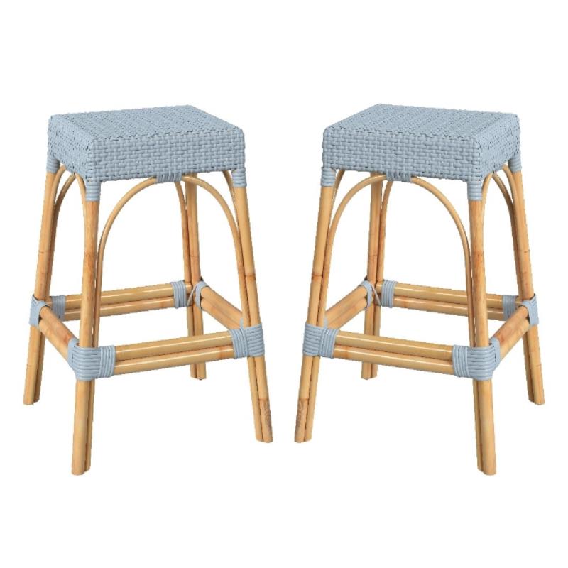 Home Square Rattan Backless Barstool in Twilight Blue - Set of 2