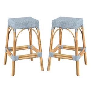 Home Square Rattan Backless Barstool in Twilight Blue - Set of 2