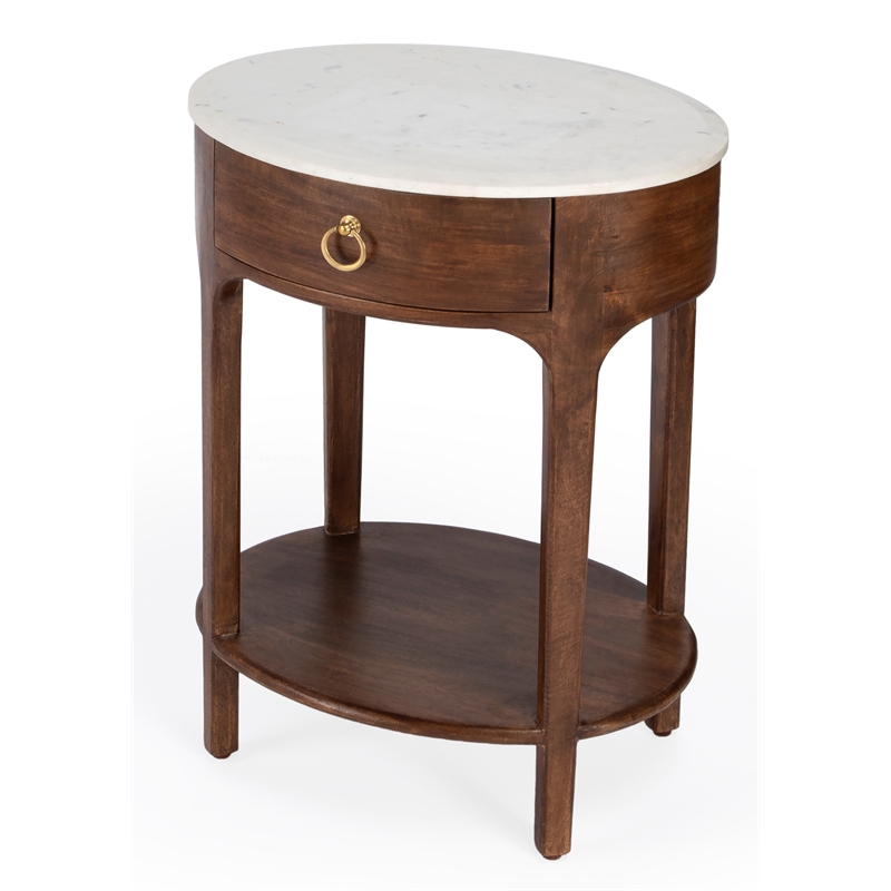 Home Square Marble & Wood Nightstand in White and Brown - Set of 2