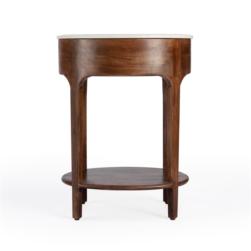 Home Square Marble & Wood Nightstand in White and Brown - Set of 2