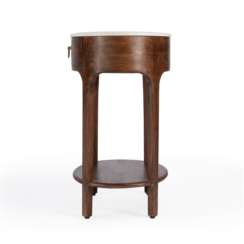 Home Square Marble & Wood Nightstand in White and Brown - Set of 2